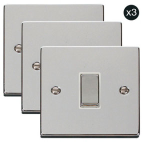 3 PACK - Polished Chrome 10A 1 Gang 2 Way Ingot Light Switch - White Trim - SE Home