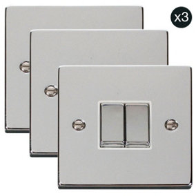 3 PACK - Polished Chrome 10A 2 Gang 2 Way Ingot Light Switch - White Trim - SE Home