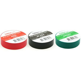 3 Pack PVC Electrical Insulation Tape 20m x 19mm Red Black Green Power Cable