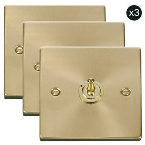 3 PACK - Satin / Brushed Brass 1 Gang 2 Way 10AX Toggle Light Switch - SE Home