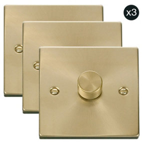 3 PACK - Satin / Brushed Brass 1 Gang 2 Way LED 100W Trailing Edge Dimmer Light Switch - SE Home