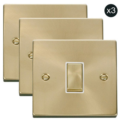 3 PACK - Satin / Brushed Brass 10A 1 Gang 2 Way Ingot Light Switch ...