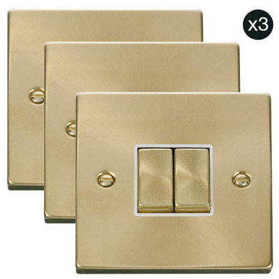 3 PACK - Satin / Brushed Brass 10A 2 Gang 2 Way Ingot Light Switch ...