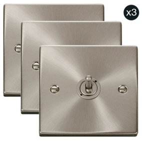 3 PACK - Satin / Brushed Chrome 1 Gang 2 Way 10AX Toggle Light Switch - SE Home