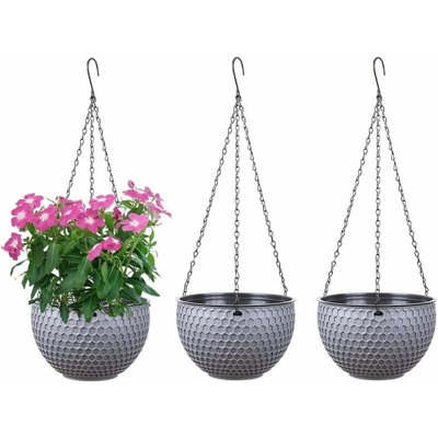 3 Pack Self Watering Hanging Planter with Water Reservoir and Drain ...