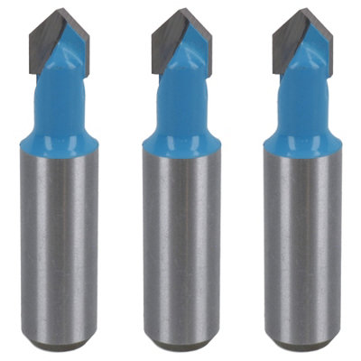 3 Pack TCT V Groover Router Cutter Cutting Bit 9.5mm D 90 Degree 1/2" Shank