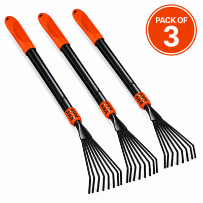 3 Pack Telescopic Garden Rake Adjustable Leaf Lawn Soil Grass Moss Rake ...