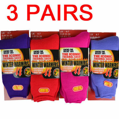 3 Pairs Winter Warmer Socks Thermal Warm Coloured Thick Wool 4-7 Unisex 2.4 Tog