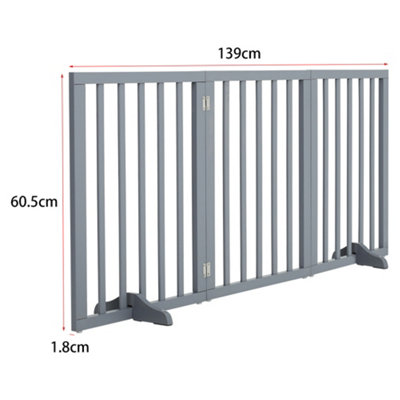3-Panel Grey Wooden Folding Pet Playpen Freestanding Pet Gate with Fixed Bracket 60.5cm H - 5