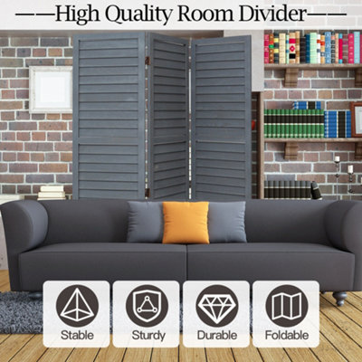 3 Panel Grey Wooden Folding Wall Privacy Screen Protector Room Divider ...