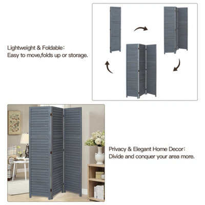 3 Panel Grey Wooden Folding Wall Privacy Screen Protector Room Divider ...