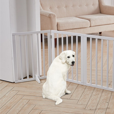 3-Panel White Wooden Folding Pet Playpen Freestanding Pet Gate with Fixed Bracket 60.5cm H