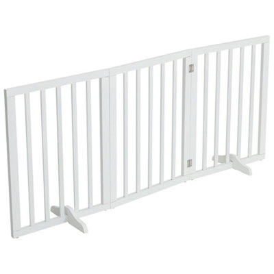 3-Panel White Wooden Folding Pet Playpen Freestanding Pet Gate with Fixed Bracket 60.5cm H