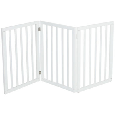3-Panel White Wooden Folding Pet Playpen Freestanding Pet Gate with Fixed Bracket 60.5cm H - 3