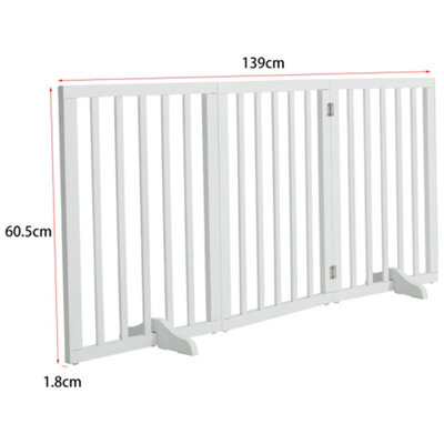 3-Panel White Wooden Folding Pet Playpen Freestanding Pet Gate with Fixed Bracket 60.5cm H - 5