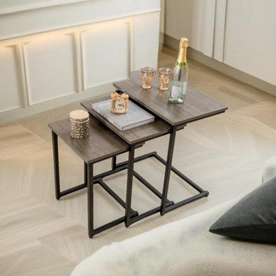 3 Pc C-Shaped Nesting Tables Living Room Furniture