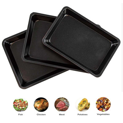 3 Pc Non Stick Baking Roasting Cooking Tray Set