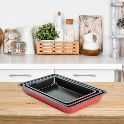 3 Pc Non Stick Baking Roasting Cooking Tray Set