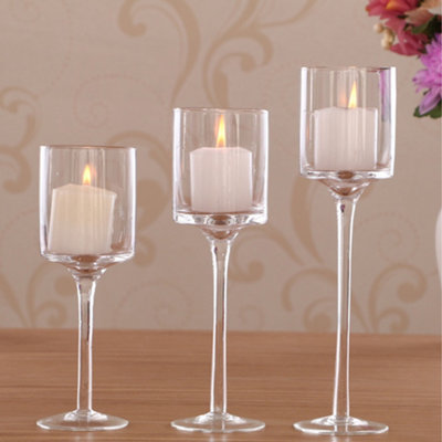 3 Pcs Glass Candle Holder Tealight Holder Set Candlestick Table Centerpiece