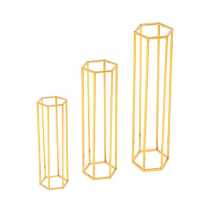 3 Pcs Gold Tall Metal Floor Vase Flower Stand Wedding Centrepieces