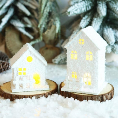 3 Pcs Lighted Wooden Snow Village Houses,LED Christmas House Ornaments ...