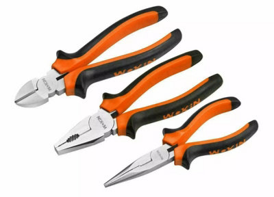 3 Pcs Plier Set Long Nose Soft Grip Combination Cutter