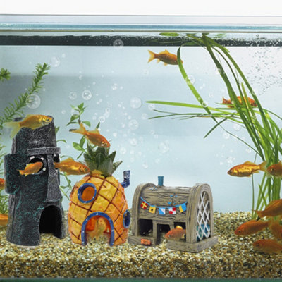 fish tank accessories spongebob Penn-Plax and Pineapple House Aquarium Ornament | 2 Piece Set Plax Officially Licensed SpongeBob SquarePants Fish Starter Kit 3 Pcs Resin Spongebob Fish