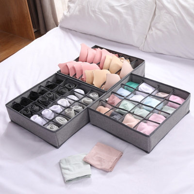 3-Piece Foldable Drawer Organizer Set – Mesh Fabric – For Underwear, Bras, Socks – Small/Medium/Large