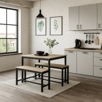 3 Pcs Wooden Kitchen Dining Living Room Table Metal Frame 2 Matching ...