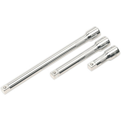 3 Piece 1/2 Inch Knurled Extension Bar Set with Spring-Ball Retainers