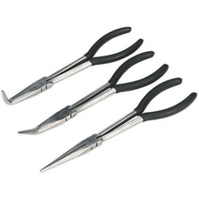3 Piece 275mm Needle Nose Pliers - Drop Forged Steel - Straight & Angled Nose
