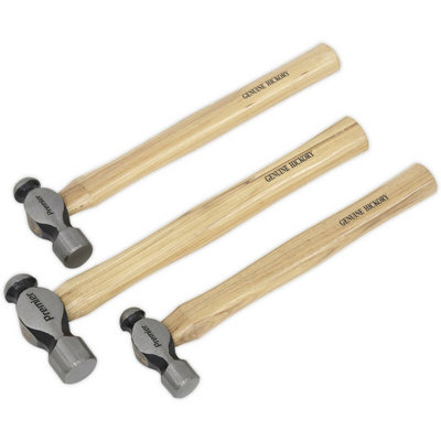 3 Piece Ball Pein Hammer Set - 12oz 1lb 1.5lb Pin Hammers - Hickory Shafts