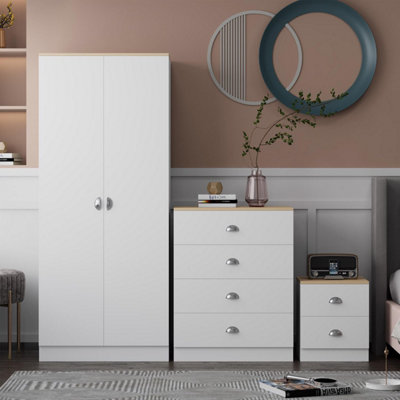 3 Piece Bedroom Furniture Set Matt White Oak Finish