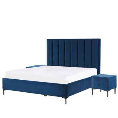 3 Piece Bedroom Set Velvet EU Double Size Blue SEZANNE