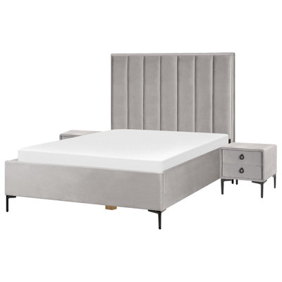 3 Piece Bedroom Set Velvet EU Double Size Grey SEZANNE