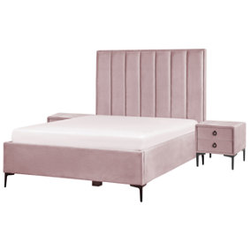 3 Piece Bedroom Set Velvet EU Double Size Pink SEZANNE