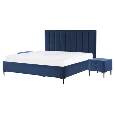 3 Piece Bedroom Set Velvet EU King Size Blue SEZANNE