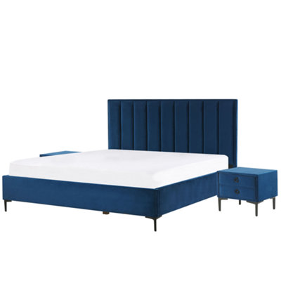 3 Piece Bedroom Set Velvet EU Super King Size Blue SEZANNE