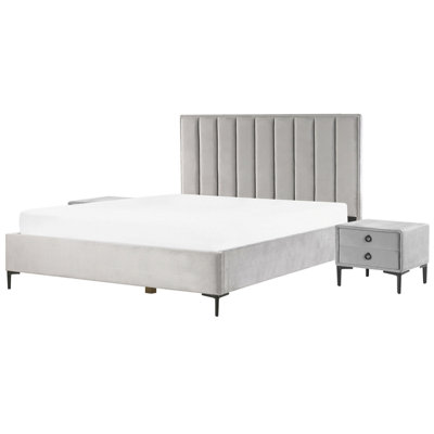 3 Piece Bedroom Set Velvet EU Super King Size Grey SEZANNE