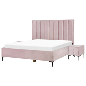 3 Piece Bedroom Set Velvet EU Super King Size Pink SEZANNE