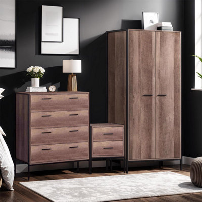 3 Piece Bedroom Storage Furniture Set Wardrobe Bedside Chest