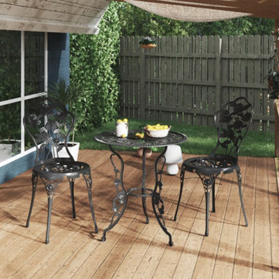 3 Piece Bistro Set Cast Aluminium Black DIY at B Q