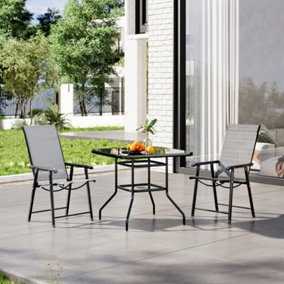 3 Piece Black Furniture Set Dining Set Glass Square Umbrella Table and Folding Chairs Set for Garden Patio Lounge Balcony 80cm
