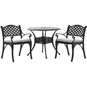 3-Piece Black  Outdoor Metal Garden Furniture Set  Dining Coffee Set for Garden Patio Lounge Balcony Set with Cushions