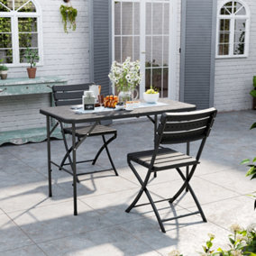 3 Piece Black Outdoor Wood Grain Plastic Folding Table Chair Set 120 cm