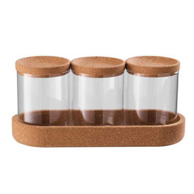 3-Piece Borosilicate Glass Storage Jar Set with Cork Lids