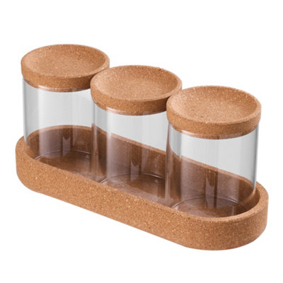3-Piece Borosilicate Glass Storage Jar Set with Cork Lids