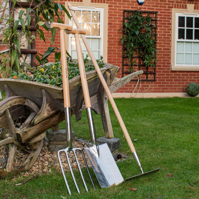 3 Piece BPS Heritage Stainless Steel Spade, Fork & Garden Rake