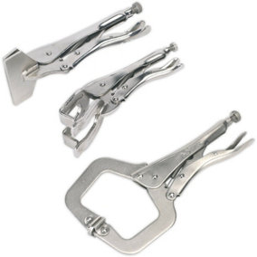 3 Piece C-Clamp and Welding Clamp Set - Sheet Metal Clamp - Nickel Plated Steel