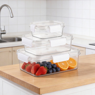 3-Piece Clear Stackable Fridge Food Storage Container Set with Snap ...
